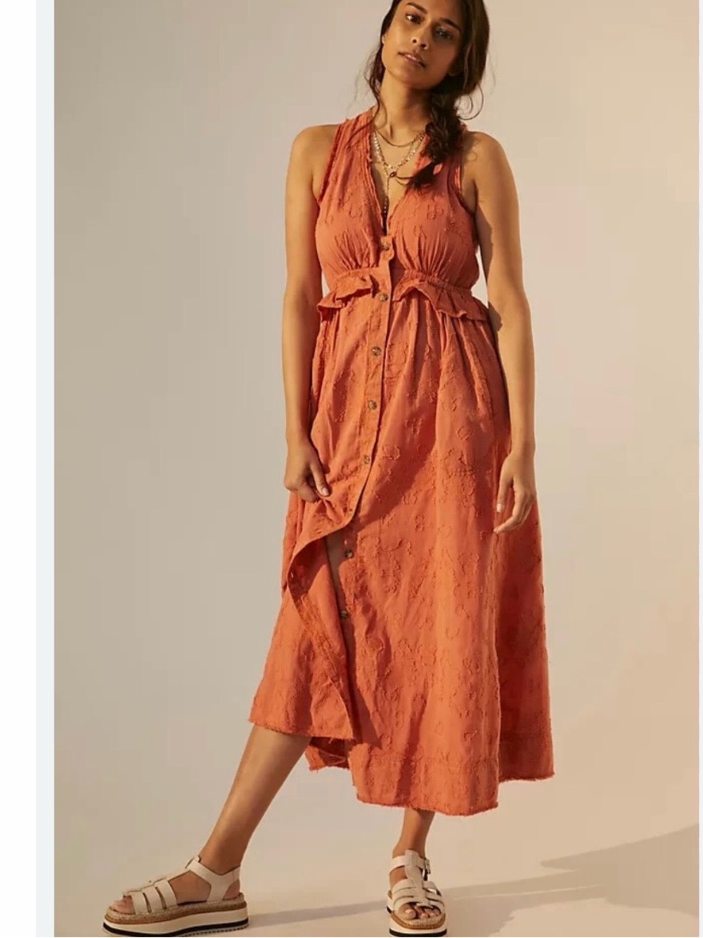 Pilcro Terracotta Sleeveless Button-Front Maxi Dress size M